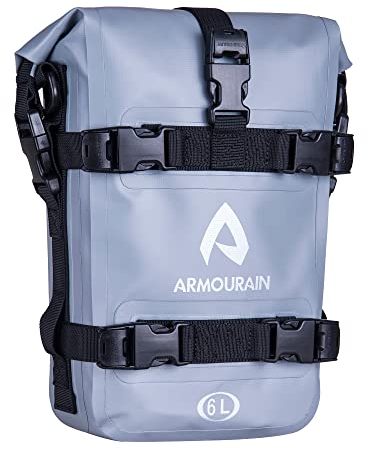 ARMOURAIN Motorrad Stoßstangen Seitentasche Tasche Wasserdicht 6L Motor Sturzbügel Seitentaschen Tasche mit Schultergurt Motorräder Seitenrahmen Seitenkoffer Tasche Reiten Werkzeuge Zubehör (PVC Grau)