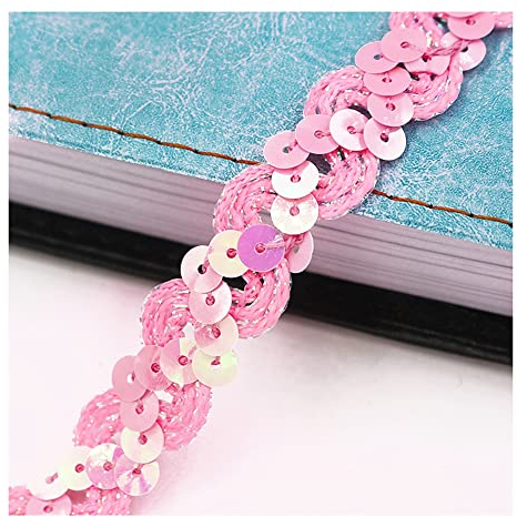 Yurosiay 15m×1.5cm Paillettenband Glänzende Geflochten Paillettenborte Wellig Dekoband Pailletten Zierband Bunt Paillettenband zum Aufnähen Paillettenbesatz für DIY Nähen Handwerk Rosa