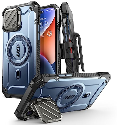 SUPCASE UB Mag XT für iPhone 14 Pro Max/iPhone 13 Pro Max Hülle mit Kameraschutz, Robust Handyhülle Bumper Case Schutzhülle kompatibel mit MagSafe mit Ständer und Gürtelclip (Blau)