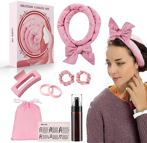 Locken Ohne Hitze,Heatless Curls Band Set Rutschfest Lockenwickler über Nacht DIY Hair Curler mit Haarnadel Locken üBer Nacht Haare Lockenband Frisurenset Overnight Curls für Langes Mittleres Haar