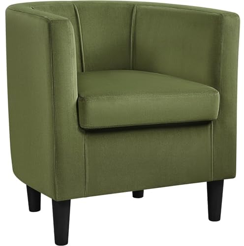 Yaheetech Velvet Tub Chair, Modern Upholstered Armchair, Barrel Club Corner Chair for Living Room Bedroom Lounge Reception, Olive Green