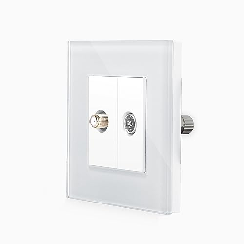 Luxus-Time doppelte SAT TV Dose im einfachen Design Glasrahmen DE Unterputzdose Einbau Antennendose 2-Fach für Satellit und Fernseher Anschluss 2 Ausgänge Enddose in Weiß LXBG1-LX-SAT-TV-11