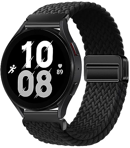 XMUXI 20mm Nylon Armband Kompatibel mit Samsung Galaxy 7/6/5/4 40mm 44m/Galaxy 6 Classic/5 Pro/4 Classic, Magnet Sport Uhrenarmband für Damen Herren Elastische Geflochtenes, Schwarz