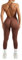 RXRXCOCO Spaghetti Strap Gerippte Jumpsuit Damen Eng Rückenfreie Padded Overall Bauchweg Yoga Sport Einteiler Romper Bodysuit Braun S