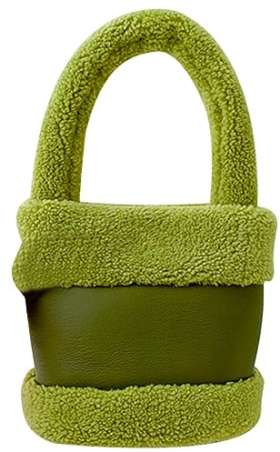 Fiorky Weiche Flurry-Handgelenktasche, einfarbig, leichtes PU-Leder, Damen-Plüsch-Beuteltaschen, Patchwork, Damen-Winter-Tagestasche (grün)