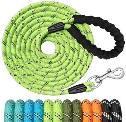 X XBEN Training Leads for Dogs, 25M/82FT Strong Rope Long line Dog Lead Leash with Soft Padded Handle and Heavy Duty Hook, Reflective Recall Training Leads for Large Medium Small Dog, Green