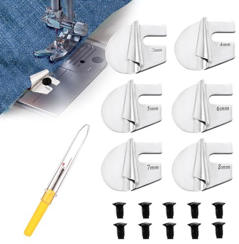 6pcs Sewing Rolled Hemmer Foot, 0.12-0.31 Inch Wide Narrow Rolled Hem Pressure Foot with Seam Ripper and 10 Needle Plate Screws Blind Hem Guide Hemming Tool for Sewing Machine