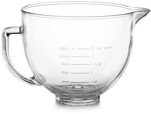 Skelang Bol mélangeur en verre, bol à mélanger avec poignée et bec verseur, accessoire pour mixeur, compatible avec les mixeurs à tête inclinée KitchenAid de 4,5 quarts et 5 quarts