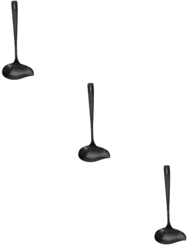 HOMSFOU 3 Pcs Elegant Black Soup Spoon Long Handle Ladle Simple Practical Ideal Serving Spoon