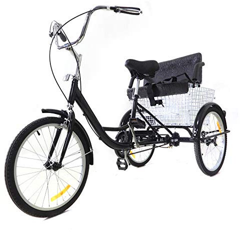 BAOCHADA 20 Zoll Dreirad für Erwachsene, EIN Gang 3 Räder Fahrräder mit Kindersitz & Einkaufskorb, Trike Cruiser 3 Räder Fahrrad, Dreirad für ältere Menschen, Schwarz