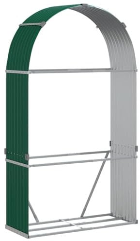 vidaXL Kaminholzunterstand, Kaminholzregal mit viel Stauraum, Feuerfest Brennholzregal mit Haken, Garten Holzlager Unterstand, Grün 120x45x210cm Verzinkter Stahl