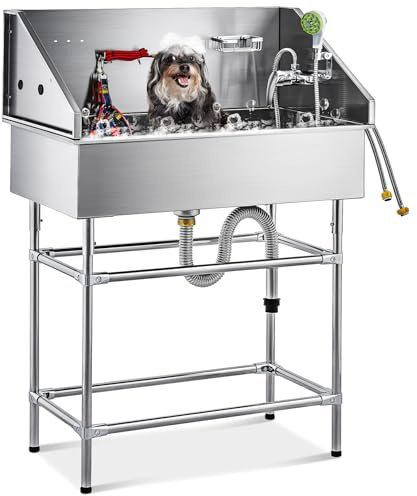 CO-Z 86 cm Vasca da Bagno per Cani Extra Elevata Altezza 120 cm, Vasca Toelettatura Professionale per Animali Domestici con Spruzzatore, Doccia per Toelettatura in Acciaio Inossidabile capacità 80 kg