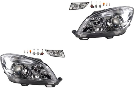 Johns, Scheinwerfer Satz Halogen Front kompatibel zu Skoda Fabia 54 04/10-12/14 H7 H7 Links & Rechts + Nebelscheinwerfer + Leuchtmittel