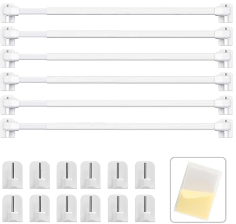 AURSTORE BASA Aste per Vetrate Estensibili, Bastone per Tende Regolabile Senza Foratura per Finestra in PVC (Set da 6 Pezzi 40-60 cm) + Ganci