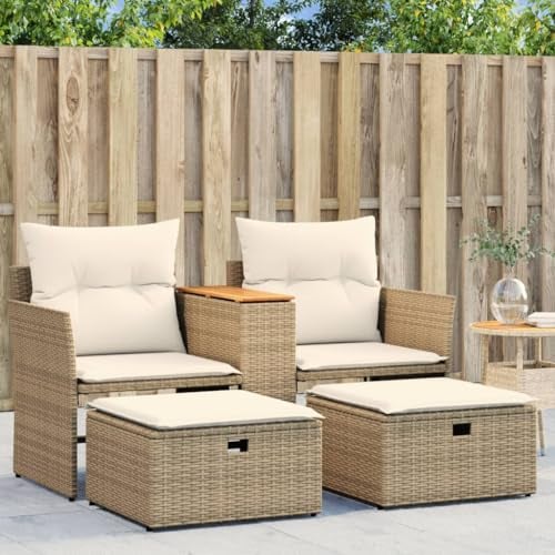 Festnight Gartensofa Ausziehbar Rattan Sofa 2 Sitzer Lounge Sofa Outdoor mit Hocker Kleines Balkon Sofa Balkonmöbel Gartenlounge Polyrattan Gartenmöbel Set Rattansofa Balkon Lounge