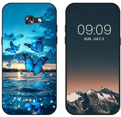 WUACYEAMING für Samsung Galaxy A5 (2017) Hülle,Mode Schutzhülle Schwarz Handyhülle mit Aesthetic Muster Weich Silikon Dünn TPU Stoßfeste Kratzfest Schutzhülle Cover-Schmetterling