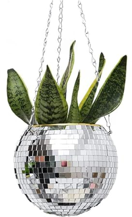 KTW1A3 15cm Pots de Fleurs à Suspendre avec Chaînes, Disco Ball Jardiniere Suspendue, Boule a Facette Pot de Fleur Suspendu, Jardinière Boule Disco, Suspension Plante Exterieur, Interieur