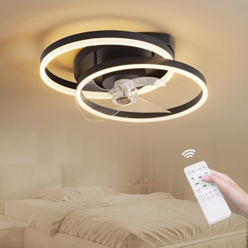 Epochglo Ventilador de Techo con Luz 32W, Ventiladors de Techo 3000K-6500K, DC 13W Lampara Ventilador Techo LED y Mando Modernos APP Reversible Modo Verano/Invierno para Dormitorio Salón Negro 21.7