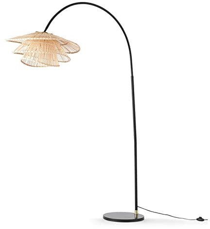 ZWDCVFGK Lámpara de Pie Lampadaire Arc Lampe sur Pied Rétro Créative avec Abat-Jour Tissé en Bambou Lampadaire Contemporain en Arc de Canne à Pêche pour Salon de Lecture