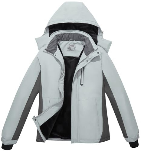 OutPro Herren Skijacke Winterjacke Warme FleecejackeWasserdicht Winddicht Funktions Baumwolljacke Winterjacke Outdoor Wandern Tiefes Berggrau,M