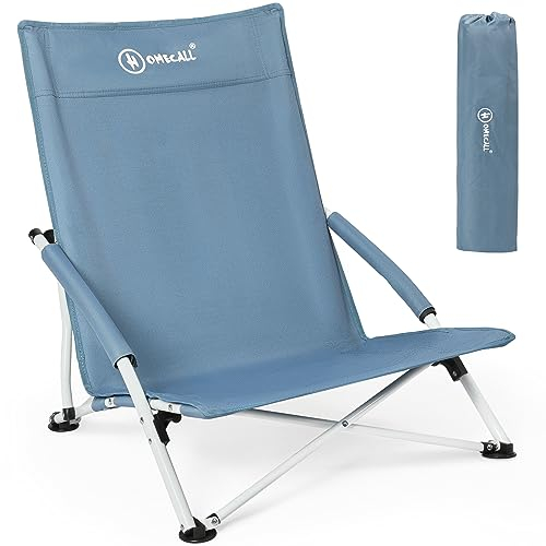 Homecall Strandstuhl Klappbar Leicht klappstuhl Strand Campingstuhl Niedrig Mit Bequeme Rückenlehne, Gepolsterte Armlehnen - Strandsessel Strandstühle faltbar Bis 120KG für Strand, Garten (1 er)