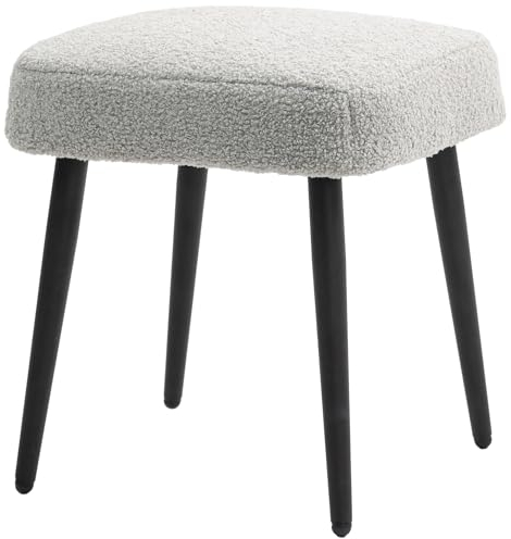 HOMCOM Fußhocker Sitzhocker Quadratischer Schminkhocker Fußstütze mit Kaschmir-Optik, Stahlbeine, für Wohnzimmer, Schlafzimmer, Hellgrau, 42 x 42 x 44 cm