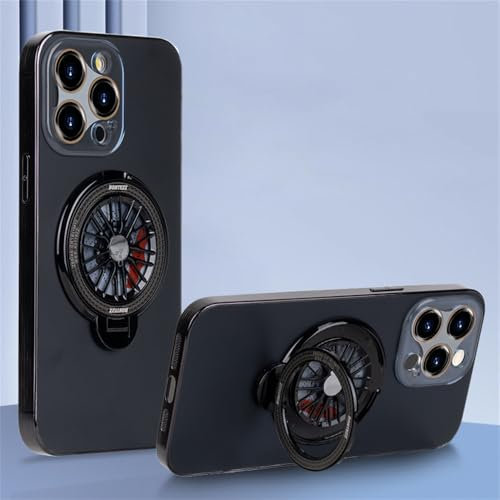 MVVKKY Gyro-Ständer-Telefonhülle für iPhone 14 11 12 13 15 Pro Max Plus Beschichtung mattierter TPU-Rahmen auf der Rückseite Stoßfeste Abdeckung, Graphit, für iPhone 12 Pro