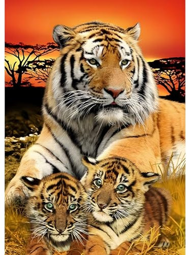 DAERLE Diamond Painting Mère tigre avec ses petits, Diamant Painting Kit Complet Animal, Diamond Peinture Diamant Adulte, Convient Pour La Décoration Murale à La Maison 30x40cm