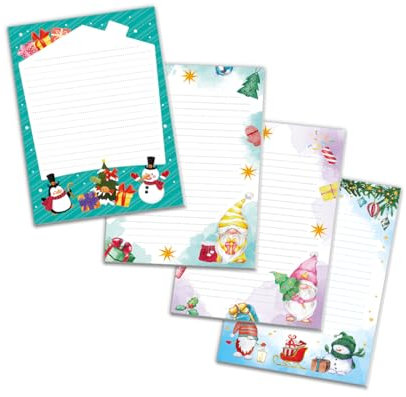 4 Blöcke Notizblock liniert Weihnachtsbriefpapier Weihnachten Weihnachtspapier Brief an Weihnachtsmann Kindermotiv für Mädchen Jungen (4 Blöcke/Variante 6 mit je 25 Blätter in A5-Format)
