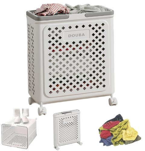 CNAFGBGG Plastic Laundry Basket with Wheels, 19 x 14 x 19 Rolling Laundry Basket with Handle, Laundry Hamper Large Capacity Collapsible Laundry Baskets, Protable Bathroom Storage Organizer