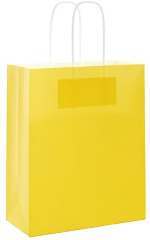 vidaXL Kraftpapiertüten 50 Stk. mit Henkel Gelb 18x8x22 cm, Papiertüte, Geschenktüte, Papiertüte mit Henkel, Kraftbeutel, Geschenktüte Kraftpapier