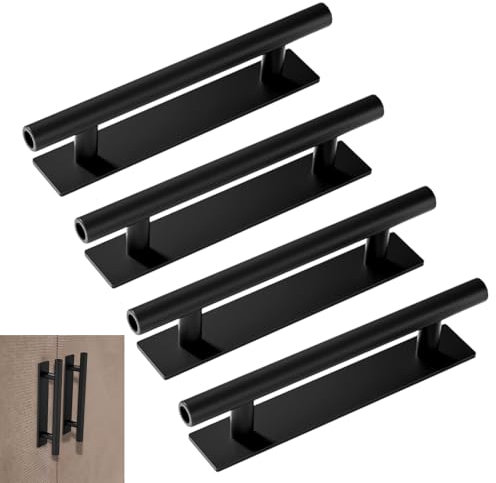 Wardrobe Handles 4 PCS Wardrobe Door Handles Stick on Handles Drill-Free Sliding Door Handle 15cmx3.5cm Suitable for Refrigerator Kitchen Bathroom Closet Wardrobe Dresser Window Handle (Black)