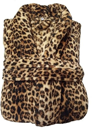 Bademantel Unisex Fell Tierfellmuster Tiermotiv Leopard Microfaser Saunamantel Morgen Supersoft Fleece Cashmere Touch Mantel Damen & Herren viele Farben und Größen (L, XL, Regular, Leopard)