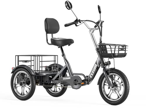 Bicicletta Elettrica a Tre Ruote, Veicolo Elettrico, Triciclo Elettrico Pieghevole, Elettrica Bicicletta Adulti Con 3 Ruote, 16*2.3 Electric Tricycle 48V 22Ah Li-Batteria, Chilometraggio 150km