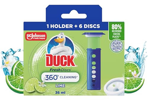 Duck Fresh Discs Toilet Cleaner Starter Kit, Fights Stains That Harbour Germs, Prevents Limescale Build Up, Lime, Pack of 5 (Each Kit contains 1 Holder + 1 Refill Tube)
