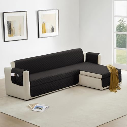 Homebliss Sofa Überzug L Form 200cm Wasserdicht, Couch Überzug für Katze und Hund, Sofaschone Universell Reversibel, Schwarz