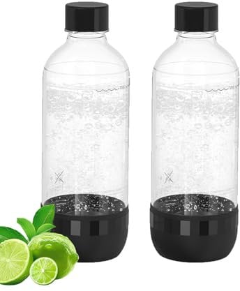 OiDiPi Soda Maker Bottle, 1 Litre Reusable BPA Free Sparkling Water Bottles, Reusable Carbonating Bottles, Replacement Bottle for Soda Machine, 2 Pack, Black (1L) & Black (1L)