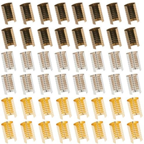 SUNNYCLUE 180 Stück 3 Farben Umklappbare Crimpklemmen Metall Kordelenden Eisen Gold Silber Antik Bronze Faltbarer Säulenverschluss Verbinder Lederseil Clips Für Schlüsselbänder Quasten Basteln Schmuck