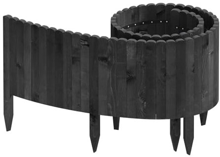 WOLTU Rasenkante, Beeteinfassung Holz, Beetumrandung 203x40 cm, Flexibler Rollborder, Gartenpalisade, Mähkante, Umzäunung für Garten, Anthrazit