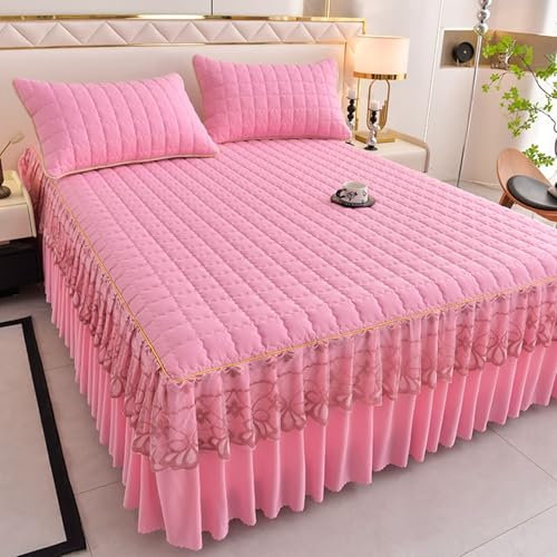 KnSam Drap-Housse 180x200cm - Rose, Cache-sommier Broderie Dentelle, Protège Matelas Matelassé Respirante et Absorbe l'Humidité