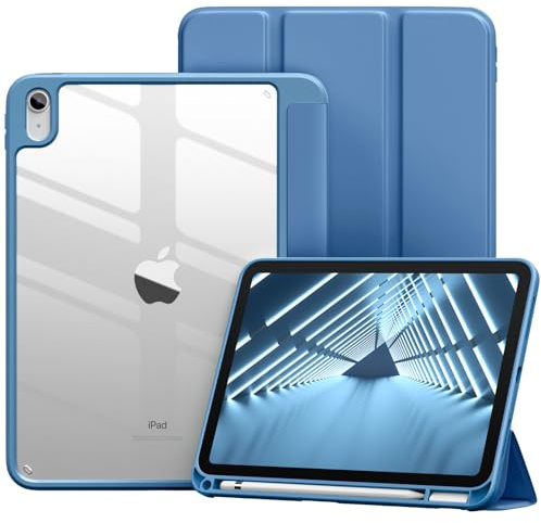 Vobafe Custodia per iPad A16 11ª/10ª Generazione (2025/2022) con Porta Stilo, Cover iPad 11 Pollici con Retro Trasparente in PC, Supporta Touch ID e Sonno/Sveglia Automatici, Nebbia Blu