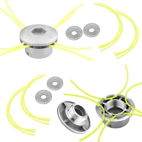 Aluminium Fadenkopf, CIYIN 2 Stück Rasentrimmer Kopf Universal mit 16 Faden, Mähkopf Motorsense, Fadenspule Rasentrimmer, Aluminium Mähen Fadenkopf für Benzin Motorsense Rasentrimmer