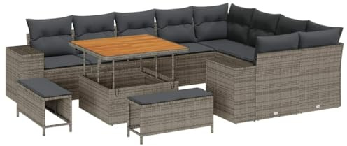 vidaXL Garten-Sofa-Set 12 pcs Grau Poly-Rattan, Garten und Terrasse, modernes, Robustes Outdoor-Sofa-Set, Entspannungsset für Lounge und Garten
