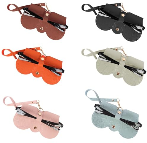 Slim Sunglasses Case,6 Pcs Soft Leather Glasses Case for Women and Men | Portable Slim Glasses Case Sunglass Pouch with Lanyard Anti-Scratch Eyeglass Cases,Travel Protective Sunglass Storage Holder