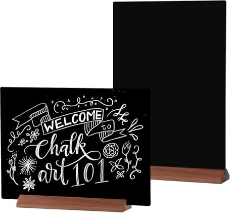GUOKOFF A3 Aufsteller Kreidetafel, 2 Stück Acryl Kreidetafel mit Ständer, Doppelseitige Tafel Menü-Kreidetafels, Tafel Holzsockel zum Beschriften für Hochzeit Geburtstag Café