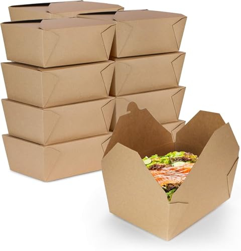 ECONX 50 X No.4 Kraft Food Takeaway Snack Box 2800ml (98oz) - Leak-Proof, Durable - Food Container Boxes Lunch Meal Noodles Salad Rice Pasta Perfect For Takeout, Meal Prep, BBQ, Restaurants