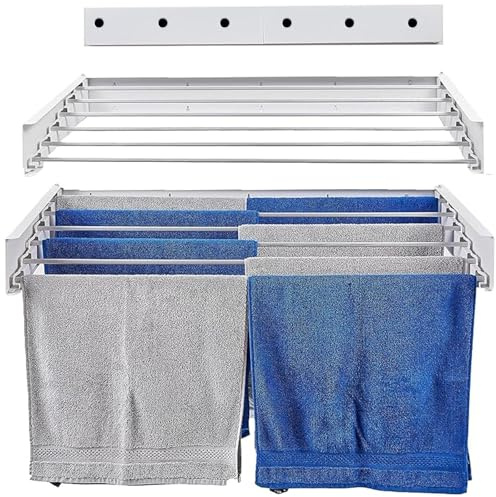 Wall Mounted Clothes Airer 120cm, Foldable Retractable Laundry Drying Rack | White Heavy Duty Construction, Space Saving Design, Foldable & Retractable, 120cm Wide, For Clothes Towels & Bedding