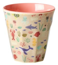 ReWu Rice Melamin Becher Klein - Coral Ocean Print - Kinderbecher Campingbecher Campinggeschirr Trinkbecher Melamingeschirr Bruchsicher BPA-frei 160ml