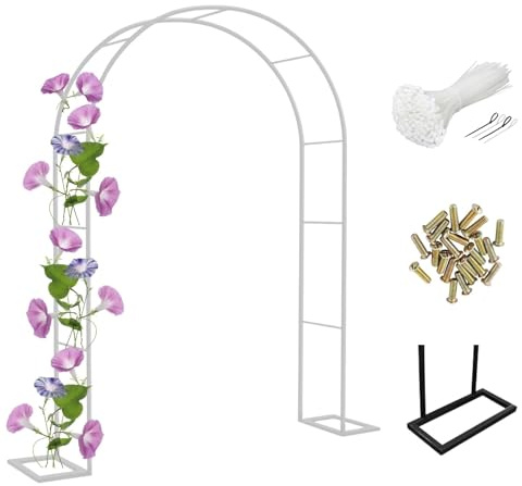 Arche de jardin en métal robuste de 2,2 m – Grande pergola en treillis large pour plantes grimpantes et roses – Décoration de mariage en plein air – Tonnelle blanche durable (180 x 220 cm)
