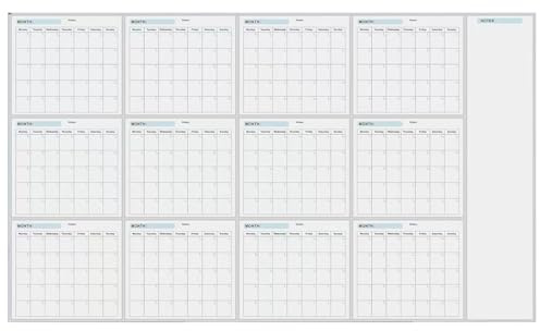 Wandkalender, radierbar, riesig, für Liste, 150 x 85 cm, Wandkalender, Jahreskalender, trocken abwischbar, mit Aufgabenliste, C-Aschenbecher, blanko, 12 Monate, Jahreskalender, blanko, weißer Board